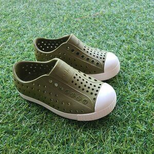 Native Shoes Jefferson Kids 8C Olive Green White Toe Slip-On Water Friendly